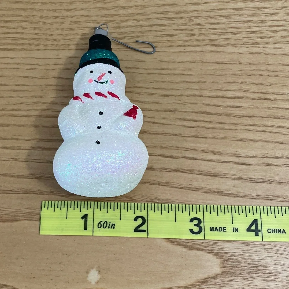 Vtg Bradford Christmas Trimmeries Ornaments Glitter Snowmen Set of 4 Mexico 3.5”